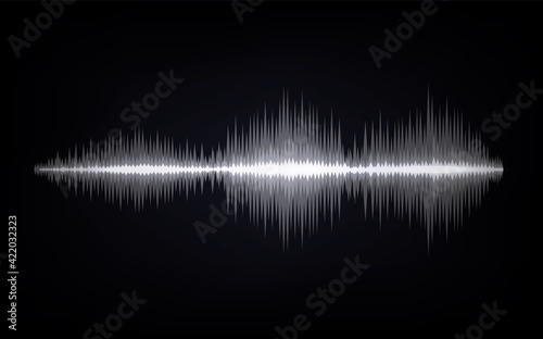 Sound waves. Abstract digital signal. Black and white equalizer indicators. Voice graph meter. Audio electronic tracks. Horizontal line with sharp peaks. Vector sonic vibration spectrum