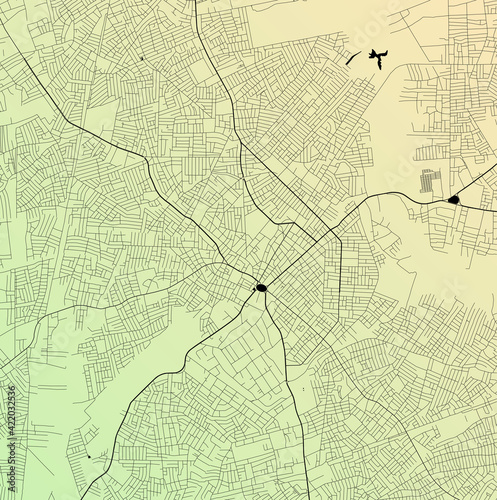 Benin City, Edo, Nigeria - Urban vector city map with parks, rail and roads, highways, minimalist town plan design poster, city center, downtown, transit network, street blueprint