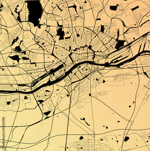 Frankfurt, Hessen, Germany - Urban vector city map with parks, rail and roads, highways, minimalist town plan design poster, city center, downtown, transit network, street blueprint