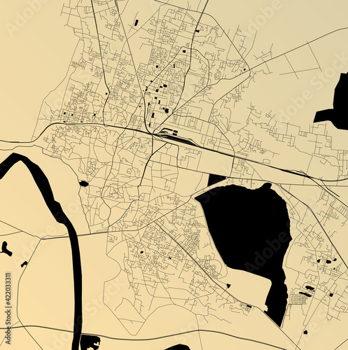 Gorakhpur, Uttar Pradesh, India - Urban vector city map with parks, rail and roads, highways, minimalist town plan design poster, city center, downtown, transit network, street blueprint photo