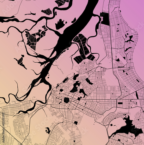 Joao Pessoa, Paraíba, Brazil - Urban vector city map with parks, rail and roads, highways, minimalist town plan design poster, city center, downtown, transit network, street blueprint