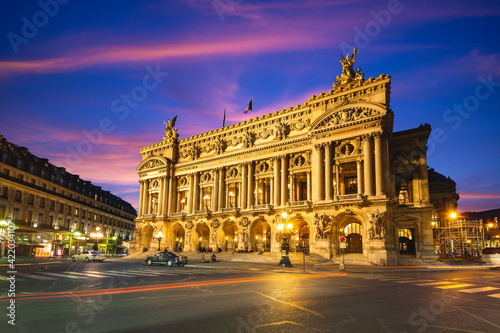 Photography Night view of the Palais Garnier, Opera in Paris, france