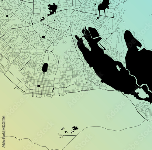 Kingston, Jamaica - Urban vector city map with parks, rail and roads, highways, minimalist town plan design poster, city center, downtown, transit network, street blueprint