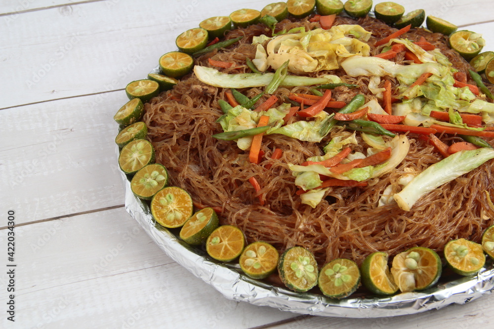 Freshly cooked Filipino food called Pancit Bihon Freshly cooked Filipino food called Pancit Bihon