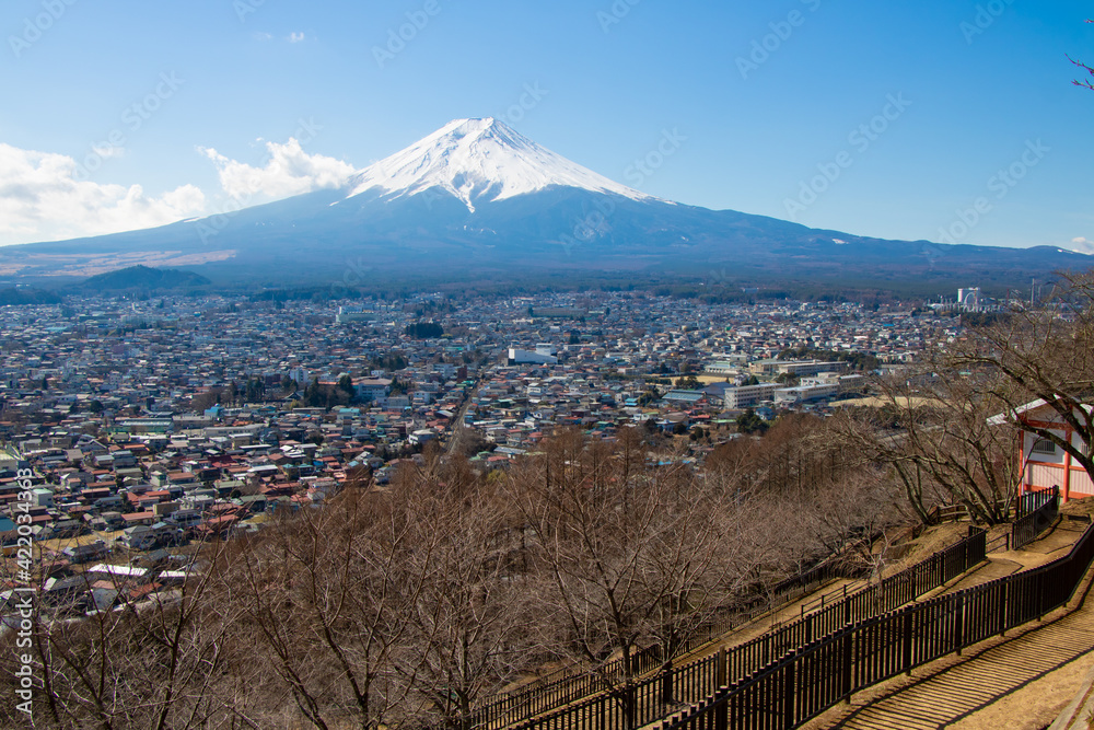 Mt Fuji with beautiful cityscape in Yamanashi, Japan