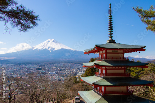 Mt Fuji with beautiful cityscape in Yamanashi, Japan