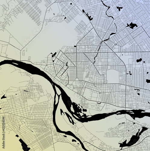 Ndjamena, Chad - Urban vector city map with parks, rail and roads, highways, minimalist town plan design poster, city center, downtown, transit network, street blueprint
