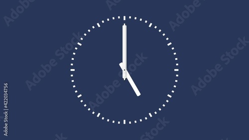 Clock moving time. Flat Style. Blue background. Seamless looping