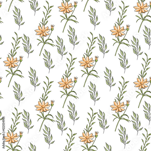 Seamless pattern in the style of nature. Vintage flowers pattern. Leaves elements. Used for wallpaper, printing wrapping paper, textiles