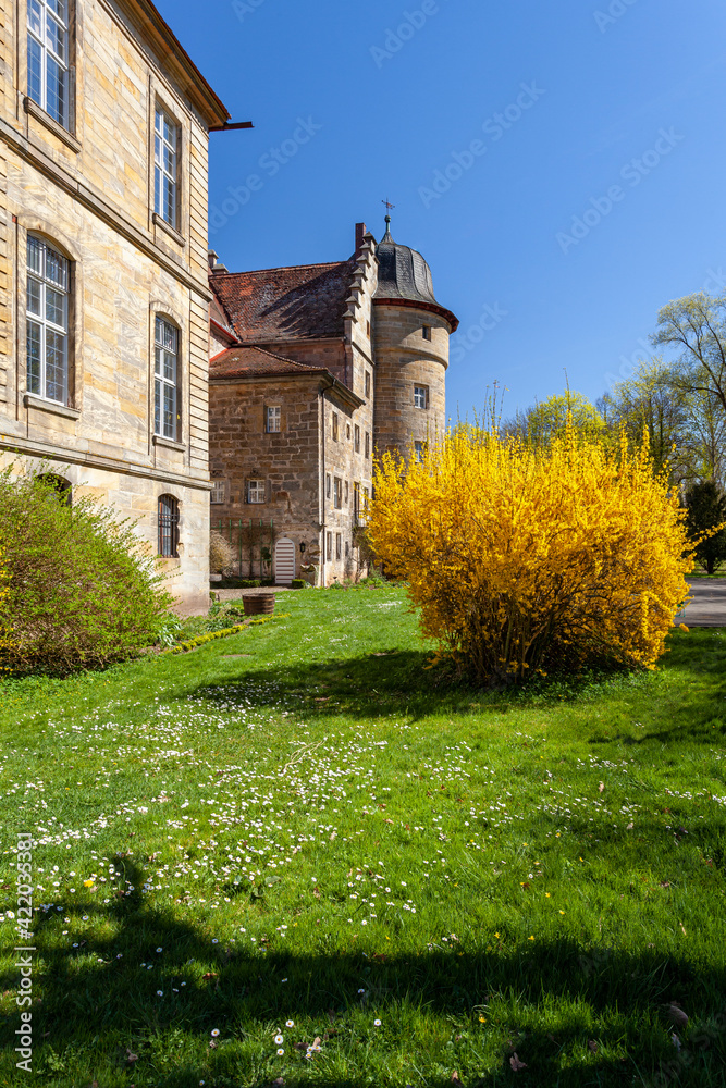 Schloss Eyrichshof im Naturpark Haßberge, im Ort Eyrichshof bei Ebern, Landkreis Hassberge, Unterfranken, Franken, Bayern, Deutschland Schloss Eyrichshof im Naturpark Haßberge, im Ort Eyrichshof bei Ebern, Landkreis Hassberge, Unterfranken, Franken, Bayern, Deutschland