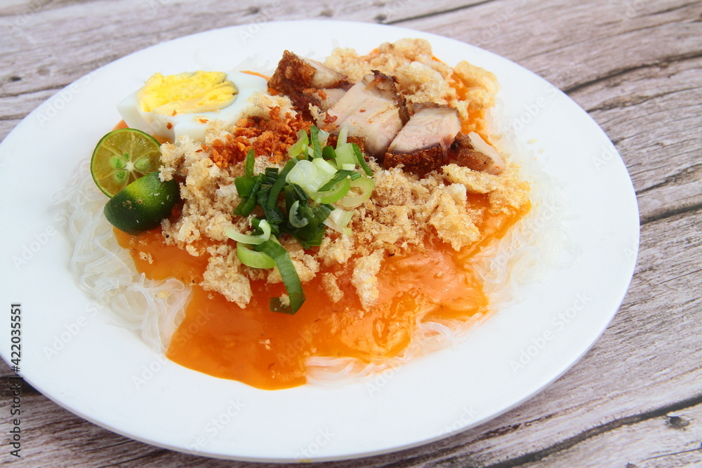Freshly cooked Filipino food called Pancit Palabok Freshly cooked Filipino food called Pancit Palabok