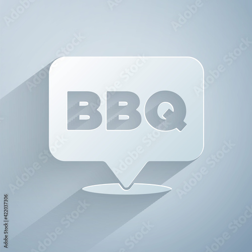 Paper cut Barbecue icon isolated on grey background. Heat symbol. BBQ grill party. Paper art style. Vector