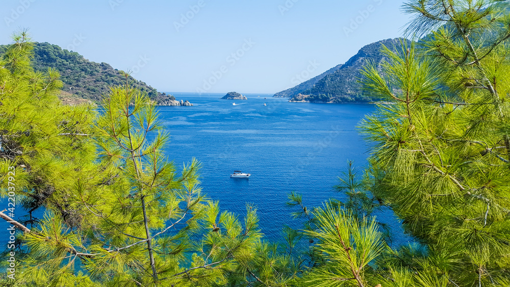 The sea, mountains and pine trees are a beautiful landscape. Marmaris, Turkey