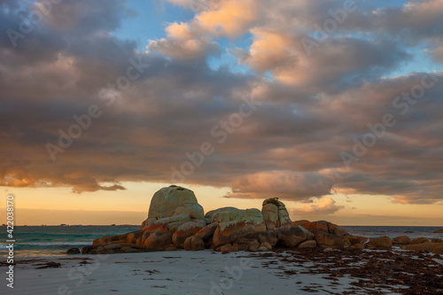 Beautiful ,autumn, sunset over Picnic Rocks. Mount William National Park. Part of the Bay of Fires Conservation Area. North Eastern Tasmania, Australia.