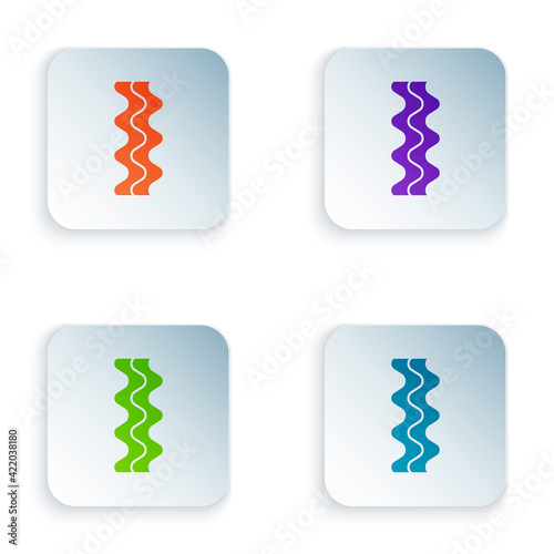 Green and black Bacon stripe icon isolated seamless pattern on beige background. Vector