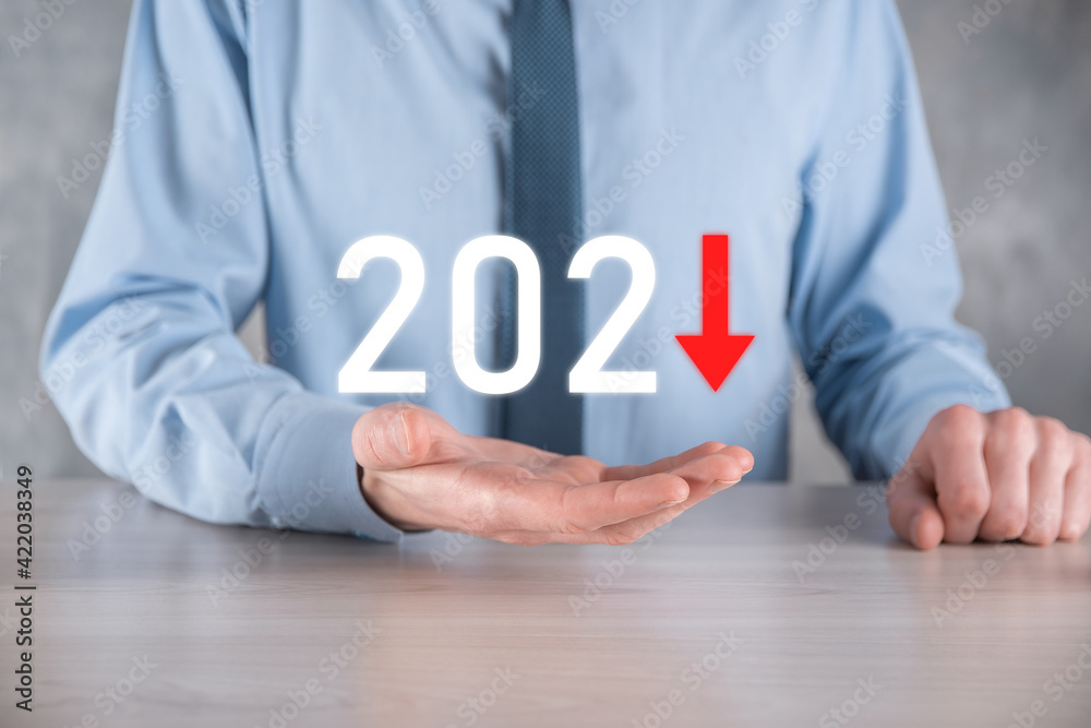custom made wallpaper toronto digitalPlan business negative growth in year 2021 concept. Businessman plan and increase of negative indicators in his business, decline down business concepts.