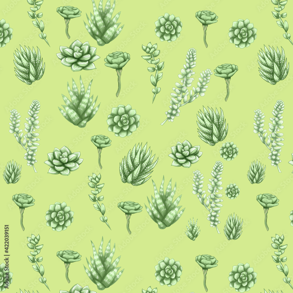 Cute succulents digital paper, lovely green succulents background, seamless pattern Cute succulents digital paper, lovely green succulents background, seamless pattern