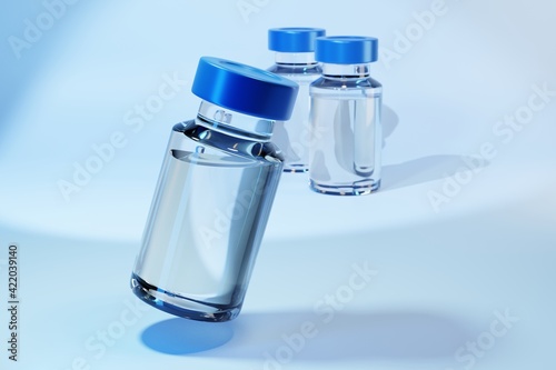 Vaccine bottle made of glass with blue cap