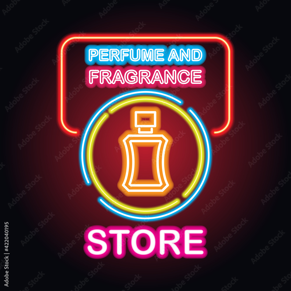 perfume fragrance with neon sign effect, vector illustration
