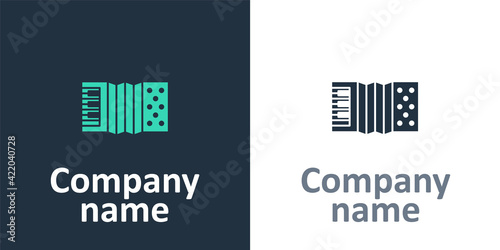 Logotype Musical instrument accordion icon isolated on white background. Classical bayan, harmonic. Logo design template element. Vector
