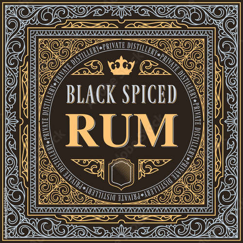 Spiced Rum - ornate vintage decorative label