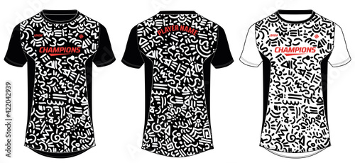 Tribal Pattern Sports t-shirt jersey design concept vector template, Football jersey concept with front and back view for Soccer, Cricket, Volleyball, Rugby, tennis, badminton and e sports uniform