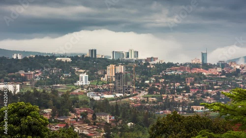 Timelapse video of Kigali city skyline and surrounding areas, showing movement of clouds and cars. Rwanda photo