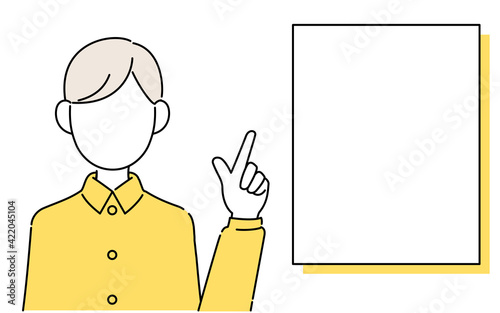 顔なしのポーズイラスト、男子学生の上半身、指さし