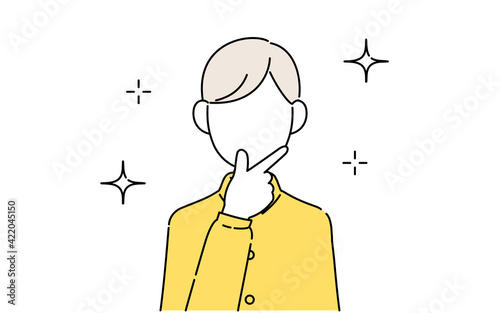 顔なしのポーズイラスト、男子学生の上半身、ナルシスト