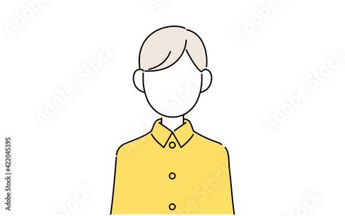 顔なしのポーズイラスト、男子学生の上半身、不動