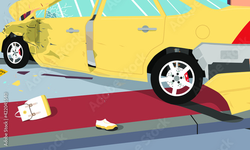 Driver distracted and hit a pedestrian. Vector illustration