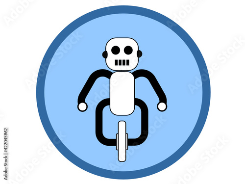 Sign robot on a monowheel in a circle. Robot icon.