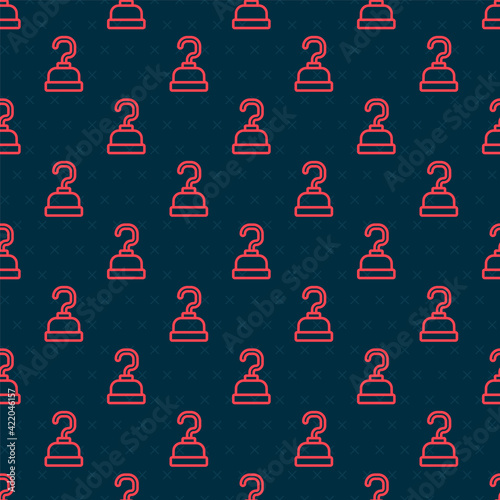 Red line Pirate hook icon isolated seamless pattern on black background. Happy Halloween party. Vector