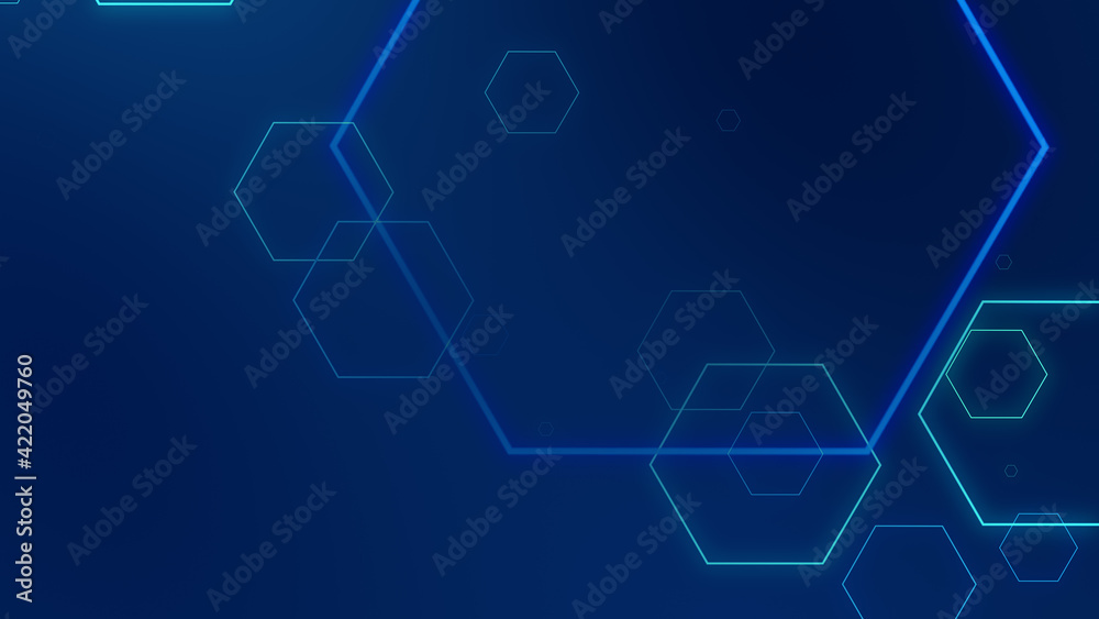 Hexagon geometric blue neon lights technology Hi-tech dark background. Abstract graphic digital future science concept design. Hexagon geometric blue neon lights technology Hi-tech dark background. Abstract graphic digital future science concept design.