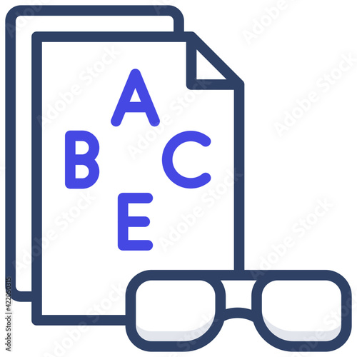 Chart with eye wear, icon of eye test