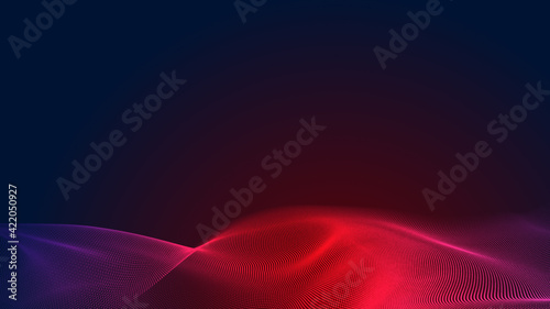 Dot red purple wave line light gradient dark background. Abstract  technology big data digital background. 3d rendering.