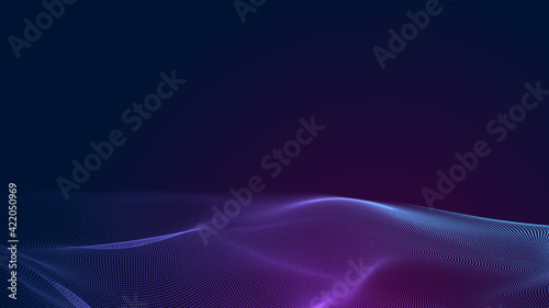 Dot blue purple wave line light gradient dark background. Abstract  technology big data digital background. 3d rendering.