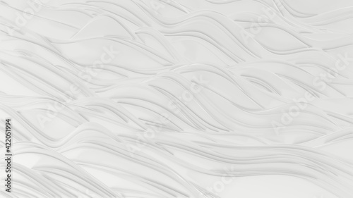 Light white gray background with wavy relief lines forms, 3d rendering