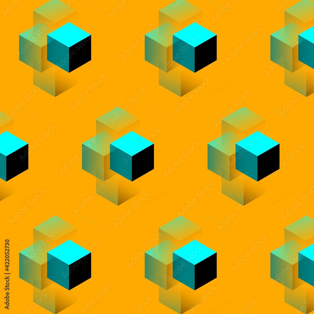patterns and intricate designs from repeating cube pattern in shades of turquoise on a vivid yellow gold background patterns and intricate designs from repeating cube pattern in shades of turquoise on a vivid yellow gold background