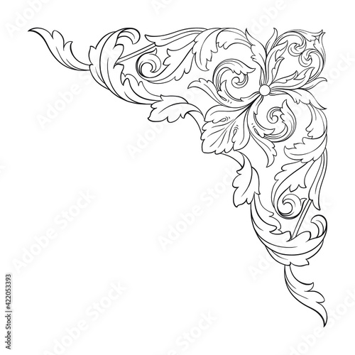 Calligraphic design elements: page decoration, Premium Quality and Satisfaction Guarantee Label, antique and baroque frames and floral ornaments, grunge frames.