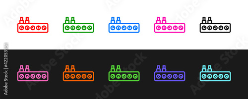 Set line Sound mixer controller icon isolated on black and white background. Dj equipment slider buttons. Mixing console. Vector