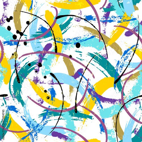 seamless abstract background pattern, composition with lines, paint strokes and splashes