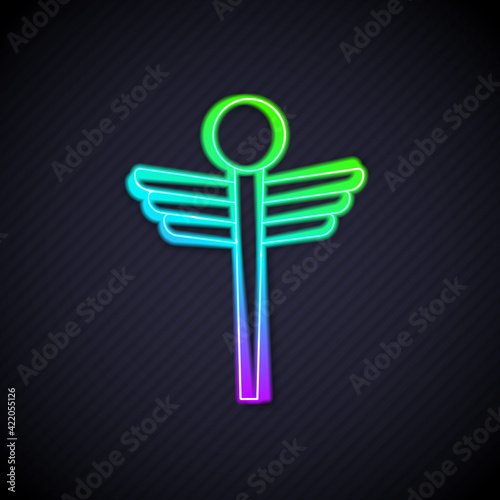 Glowing neon line Caduceus snake medical symbol icon isolated on black background. Medicine and health care. Emblem for drugstore or medicine, pharmacy. Vector
