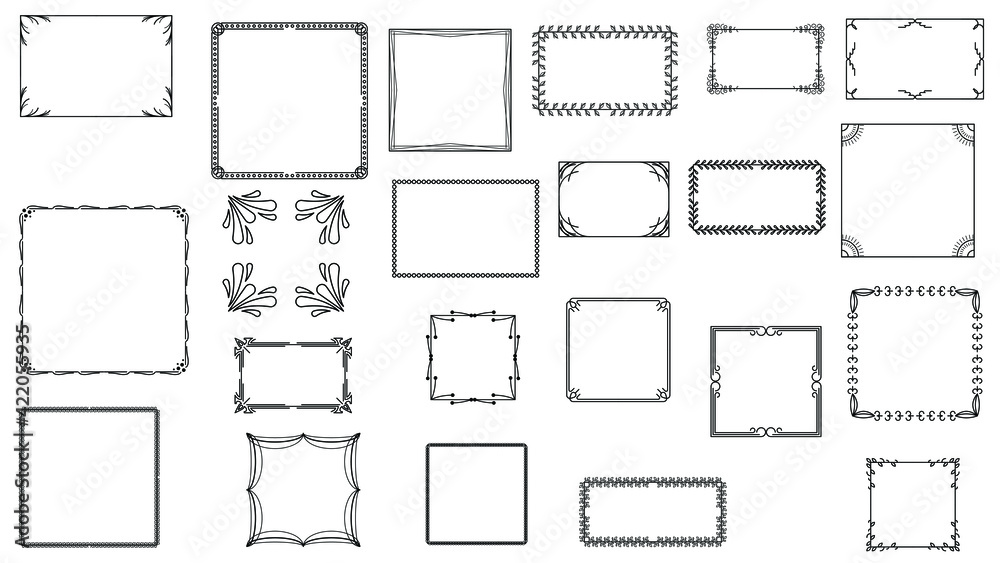 Set Black Simple Line Frame Collection Doodle Square Floral Frame Elements Vector Design Style Sketch Isolated Illustration For Banner Set Black Simple Line Frame Collection Doodle Square Floral Frame Elements Vector Design Style Sketch Isolated Illustration For Banner