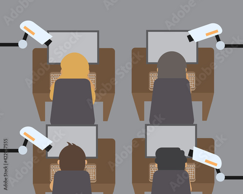 micromanagement boss that monitor and control you in every single step of your work vector