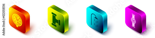 Set Isometric Water meter, Industry metallic pipe, Shower and Water meter icon. Vector