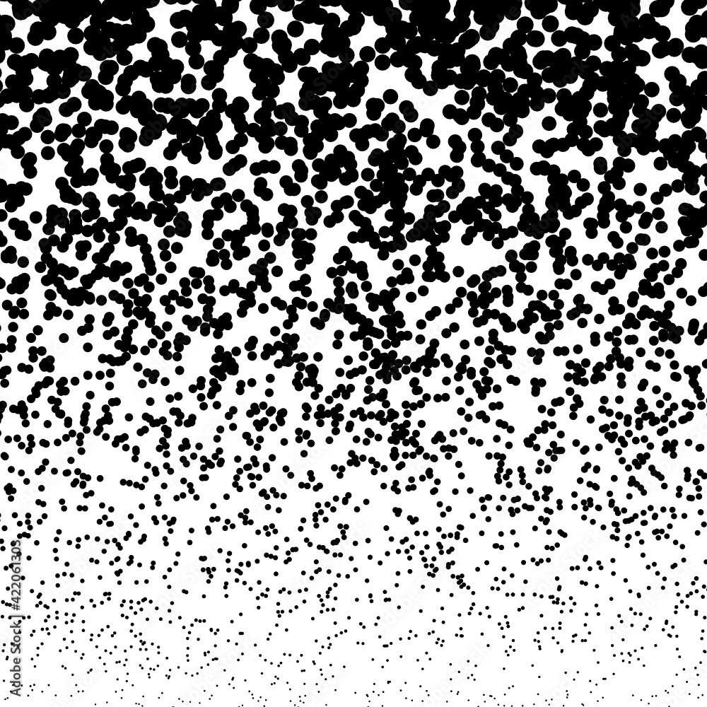 Background with irregular, chaotic dots, points, circle. Abstract monochrome pattern. Black and white color. Vector illustration Memphis style Random halftone. Pointillism