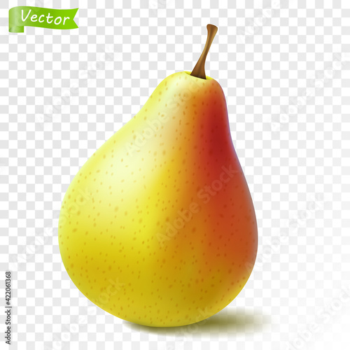 Fresh yellow pear isolated on white background, realistic 3d vector illustration