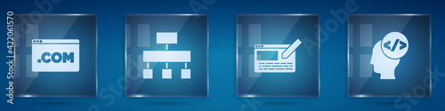 Set UI or UX design, Site map, and Front end development. Square glass panels. Vector
