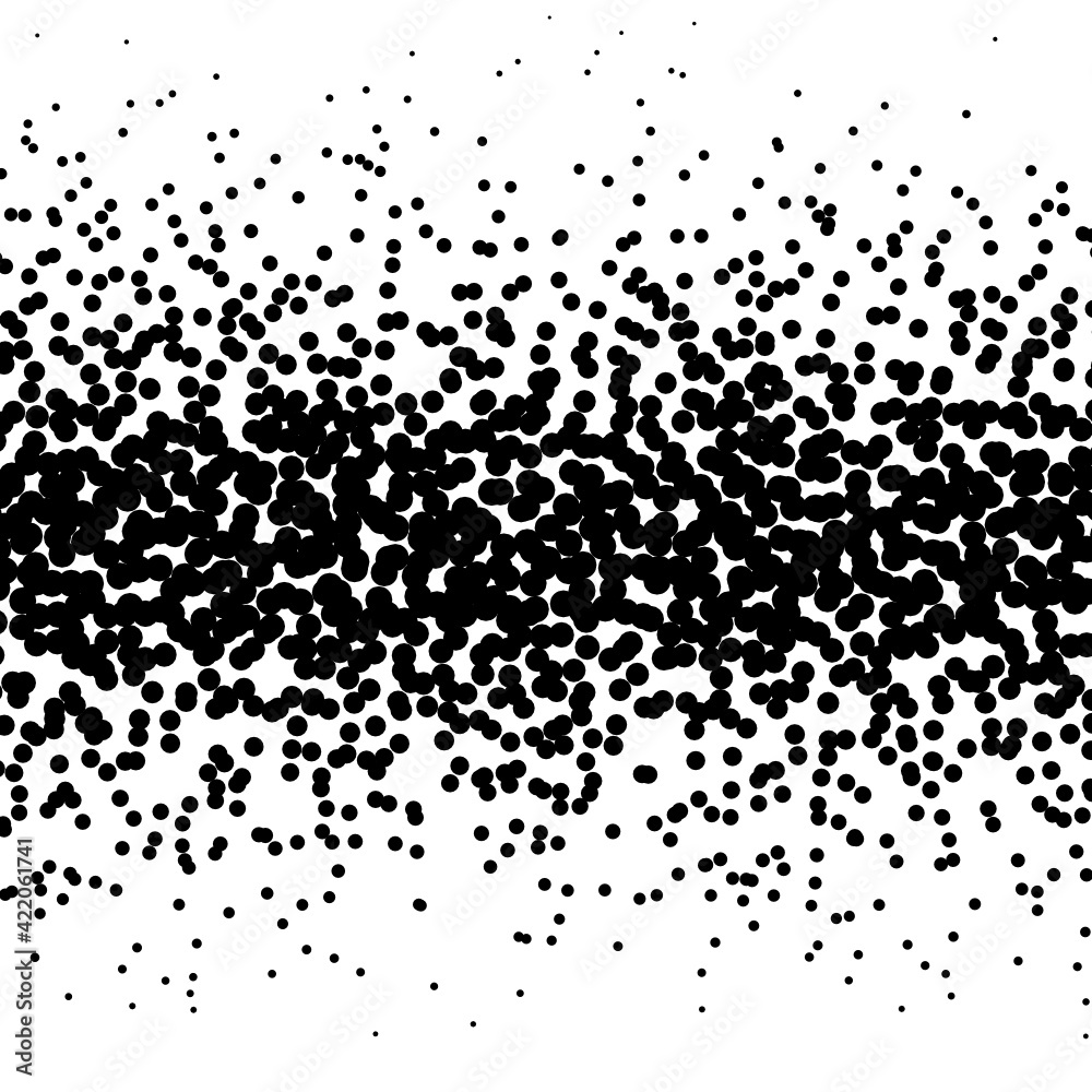 Background with irregular, chaotic dots, points, circle. Abstract monochrome pattern. Black and white color. Vector illustration Memphis style Random halftone. Pointillism